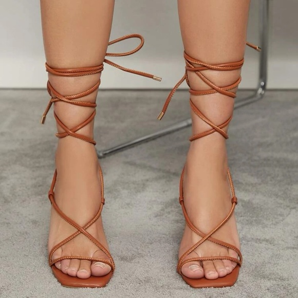 brown shein strappy heels - Picture 1 of 4
